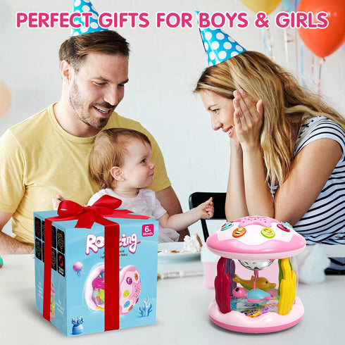 Baby Toys 6 to 12 Months, 4 in 1 Ocean Rotating Projector, Light Up Musical Toys for 6-18 Months, Educational Birthday