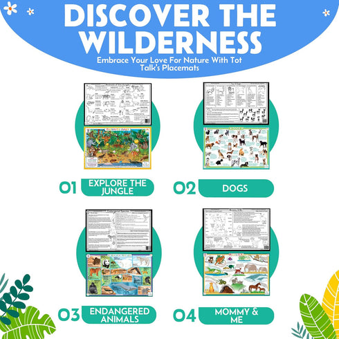 Tot Talk Mountain Animals Educational Placemat for Kids – Durable, Double-Sided, Waterproof, Wipeable, 17.5” x 11.5”