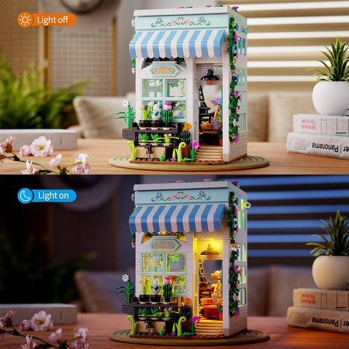 TYCOLE Set 1077 8-12 Flower House Building with LED Lights, PCS City Greenhouse Building Block Toy, Garden House