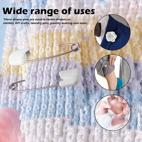 VOBRAMY 10 pcs Cloth Diaper Pins Stainless Steel Traditional Safety Pin (White)