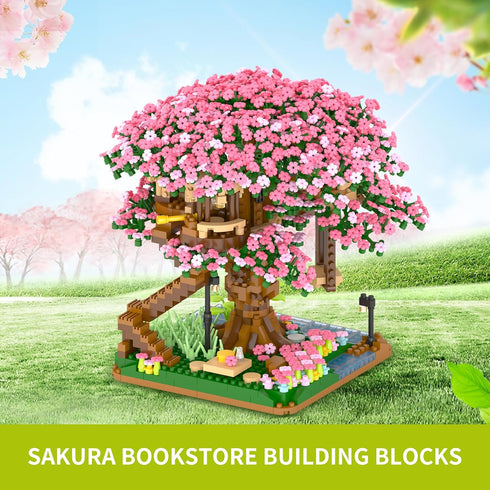 Sets,(2008pcs) Sets Sets 8-12, 8+ XIU Cherry Blossom Treehouse Building Mini Blocks Building for Adults, Japanese