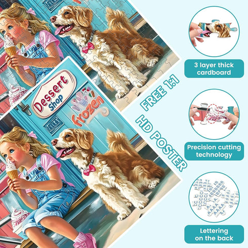VOLUVOLU 300 6-8 8-10 10-12 Pieces Ice Cream Puzzles for Adults - Puzzles for Kids Ages - Large Piece Dog Jigsaw Puzzle