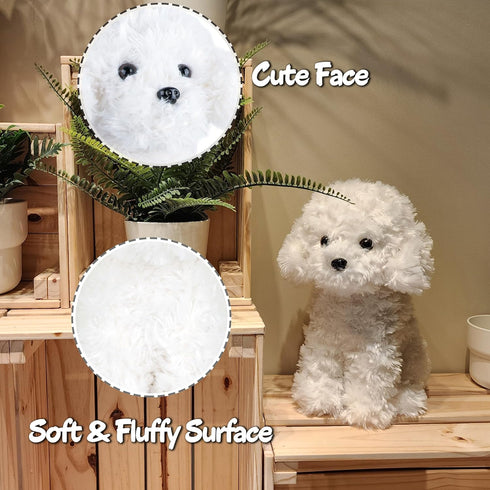White Toy Poodle Stuffed Animal Dog, Plush Toy for Kids and Babies, Perfect Birthday & Easter Gift, 12.6"