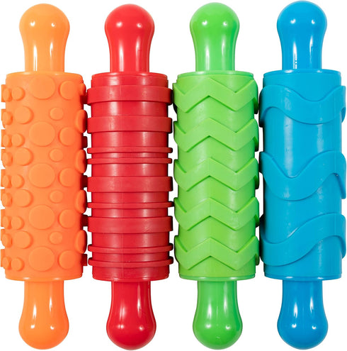 READY 2 LEARN Set of 4 Paint and Dough Texture Rollers - Textured Dough Rolling Pins for Kids Crafts and Decoration