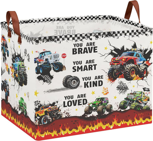 Monster Truck Storage Laundry Basket, Kid Room Decor for Boys,Rectangular Gift Bag