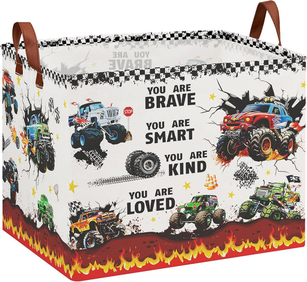 Monster Truck Storage Laundry Basket, Kid Room Decor for Boys,Rectangular Gift Bag