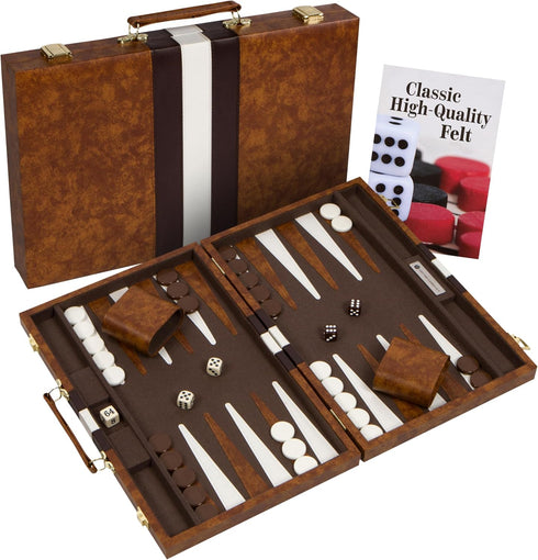 Get The Games Out Classic Backgammon Set - 2 Players - Best Strategy & Tip Guide - Available in Brown, Medium Sizes