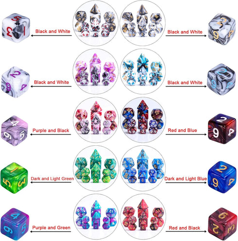10 Sets Random Assortment Polyhedral RPG Mini Dice (70pcs), 10mm Mini DND Magic Dice Set for RPG