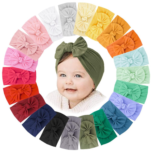 Jesries 22 PCS Baby Headbands with Bows - Soft Nylon Hairbands for Newborn Infant Toddler Kids Handmade Accessories