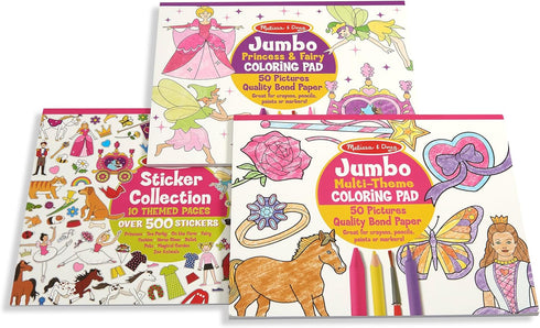 Set: 3+ Melissa & Doug Sticker Collection and Coloring Pads Princesses, Fairies, Animals, and More Kids Arts