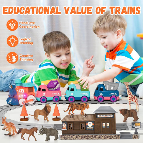 Set Playset 3-5, 3 4 5 Train for Toddlers, Electric Train Toys with Light, Music and Animals, Toddler Magnetic Train
