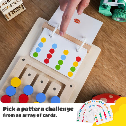 LiKee No-Lose-Parts Wooden Color Matching Slide Puzzle for 3+ Years Old, Montessori Learning Toys for Kids