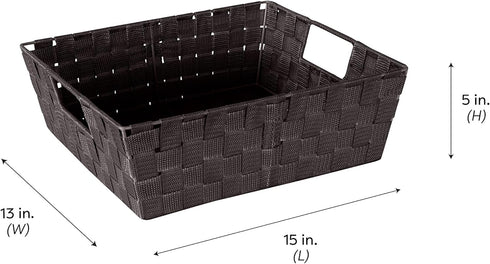 Simplify Large Shelf Woven Strap Tote, Decorative Storage Basket, Built-in Handles, 1 Pack, Chocolate