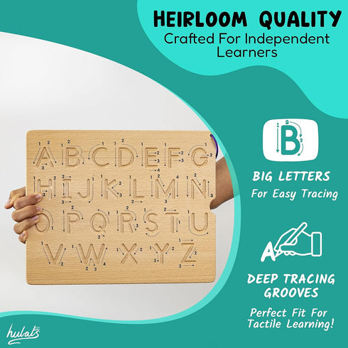 Learn to Write Number & Letter Tracing Boards, Wooden Alphabet Learning Montessori Toys for 4+ Year Olds