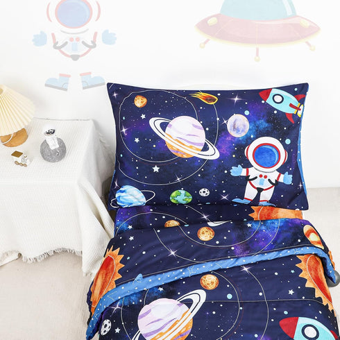 Set Set, 4 Sets SWESEN Toddler Bedding for Boys, Blue Space Toddler Boy Bedding Soft & Lightweight Piece Toddler