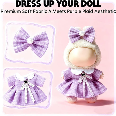 Ueuo 17cm Set Clothes for LABUBU Doll (NO Doll), Outfit for LABUBU, Dress and Hairpin for LABUBU Dress Up, Fashion
