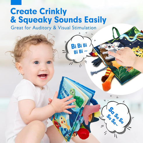 hahaland 2PCS 0-6 Tummy 0-12 Baby Books for Baby Shower Gifts - - Baby Toys Months - Touch & Feel Time Sensory Soft