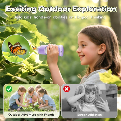 Alotwan 1000X 3-8 8GB Kids Digital Microscope Zoom, Mini Pocket Handheld Microscope with Camera/Video/Telescope