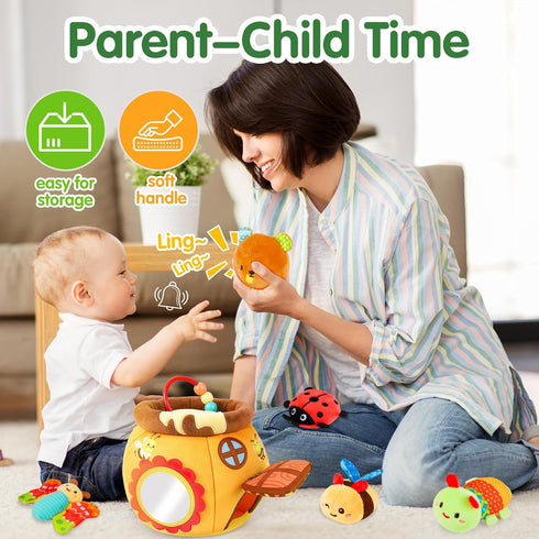 6-12 5 6 7 8 9 10 0-2 Thremhoo Baby Toys Months - Soft Beehive with Stuffed Animals, Rattle, Crinkle, Mirror