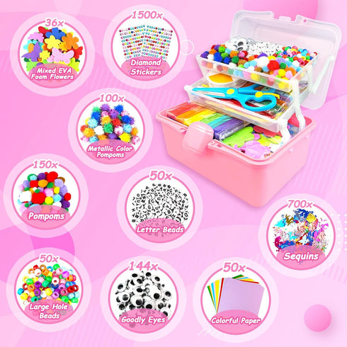 3000 4-6, 6-8, 8-12 Set Arts and Crafts Supplies for Kids Craft Kit Craft Box with Pipe Cleaners Arts and Crafts