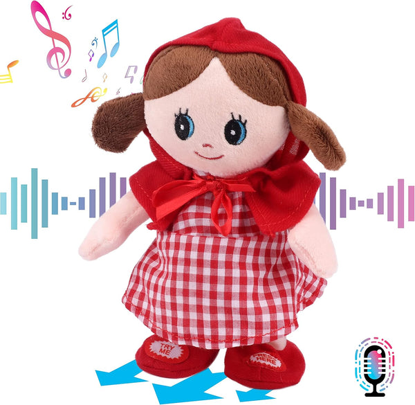 Hopearl Talking Singing Doll, Repeats What You Say, Electric Interactive Toy, Plush Buddy Gifts for Toddlers, Red, 8''
