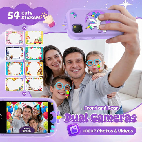 Uckqui 2.8" 18 MP3, 32GB 3-10, Kids Smart Phone for Girls, Toddler Phone Toy with Dual Camera, Touchscreen, Games