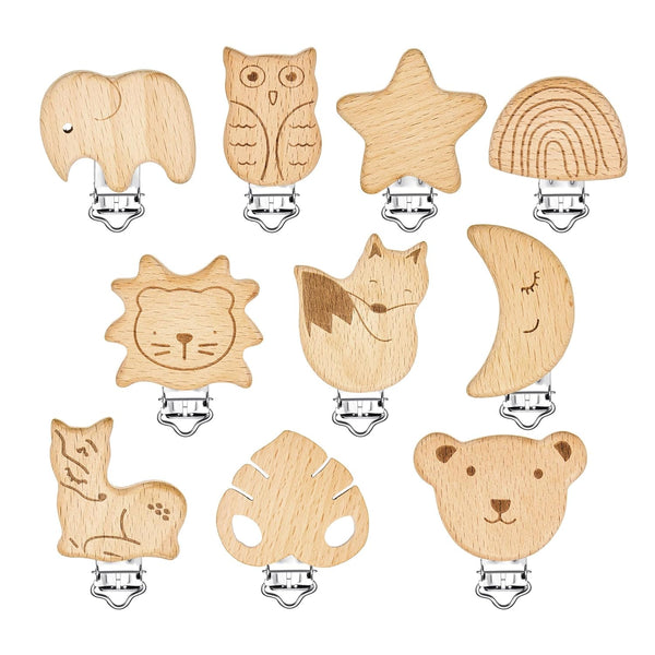 Boao 10 Pcs Wood Pacifier Clips Toy Suspender Clips Charm DIY Pacifier