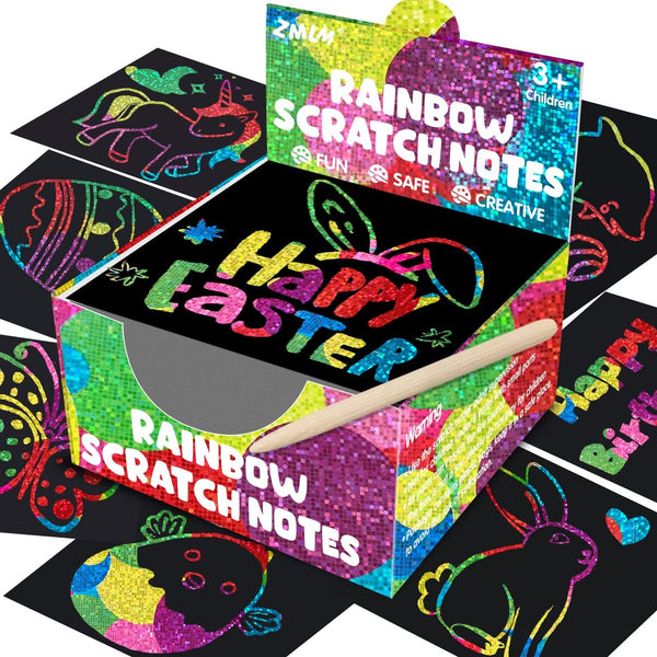 ZMLM Stocking Stuffers Gift for Kids, 165 Holographic Rainbow Scratch Paper Art Mini Notes Cards, Party Favor Supplies