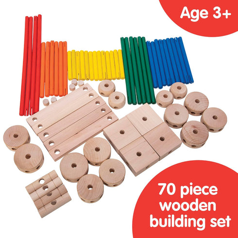 3+ 70-Pieces (1 Schylling MKT Super Makit Classic Wood Construction Toy, years, EA)