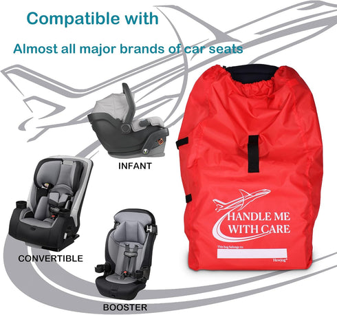 Hewjog Car Seat Travel Bag for Airplane, Carseat Cover for Air Travel for Infant Carriers Booster Convertible, Red