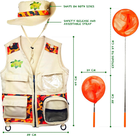Kidz@Play Bug Hunting Kit, Vest, Hat, Binoculars, Lg. Net, Bug Container, Whistle, Flashlight, Magnifier, Thermostat