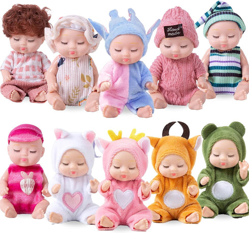 Haawooky 10 Pcs Mini Baby Dolls,Cute Tiny Baby Doll Gifts for Kids,Lifelike