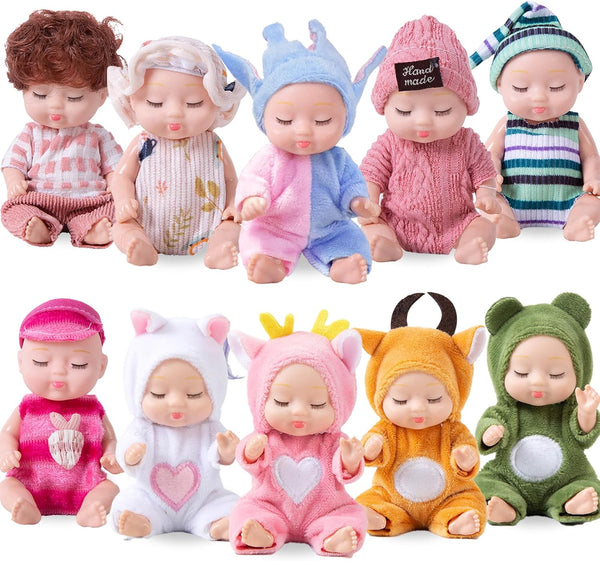 Haawooky 10 Pcs Mini Baby Dolls,Cute Tiny Baby Doll Gifts for Kids,Lifelike