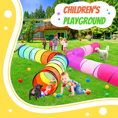 Kids Play Tunnel Tent - 2 Pack 6-ft Pop Up Crawl Tunnel Toy for Indoor & Outdoor Play, Rainbow & Pink Tunnels