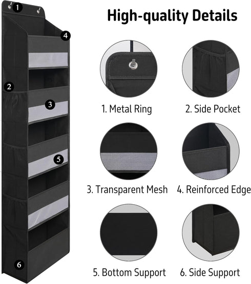 Heavy Duty Over Door Organizer, Large Wall Mount Hanging Storage for Closet and Nursery, Black
