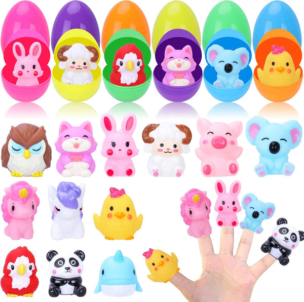 12 Pack Prefilled Easter Eggs With Toys, Mini Animal Finger Puppets Easter