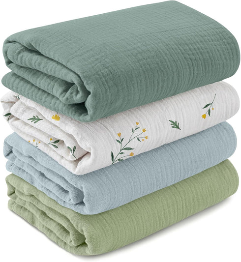 GLLQUEN BABY Muslin Swaddle Blankets for Girls Boy, 4-Pack Baby Blankets for