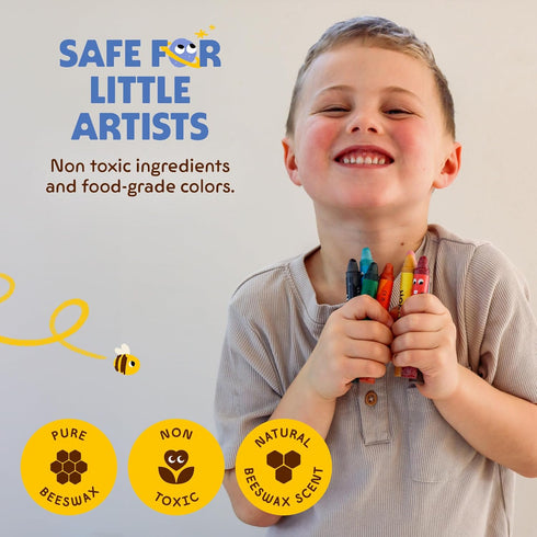 (16 Pack) 100% 16 3-5, 4-8 Honeysticks Jumbo Crayons - Non Toxic Crayons - Pure Beeswax and Food Grade Colors - Bright