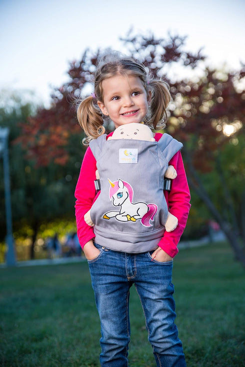 Adjustable Grey Unicorn Doll Carrier for Little Girls