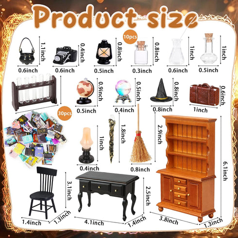 54 1:12 30 Rileryan Pcs Scale Magic Witchy House Kit Halloween Miniatures Furnitures Accessories Mini Wooden Bookshelf