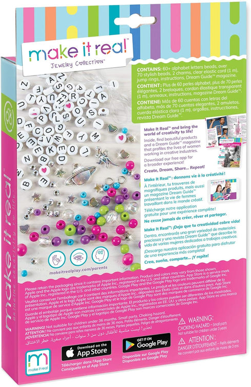 Make It Real: Block ‘N Rock Bracelets Kit - Create 4 Unique Letter Charm Bracelets, 147 Pieces