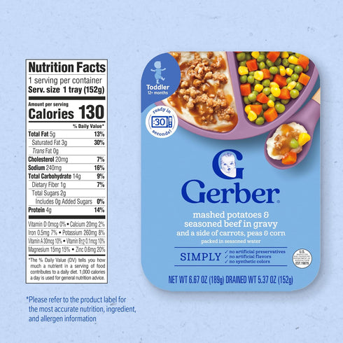 8PK Gerber Toddler Food, Mashed Potatoes & Beef in Gravy, Mealtime for Toddler