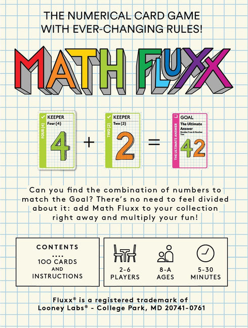Math Fluxx Card Game by Looney Labs - A Mathematical Adventure for All Ages