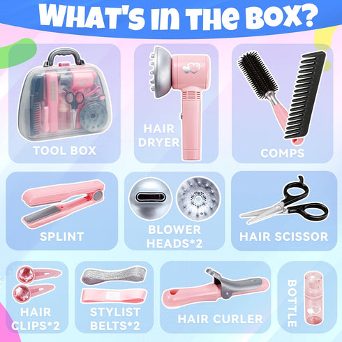 Playset Playset Toy Choi's Hair Salon Toys for Girls - Pretend Play Kids Hairdryer, Scissor, Combs Hair Salon with Gift