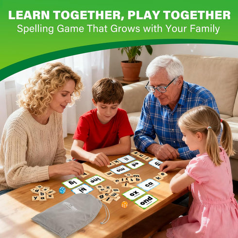 112 4+ 14 BenBen Family Spelling Games with Flash Cards & Wooden Letter Tiles, CVC Sight Word Building Phonics Game