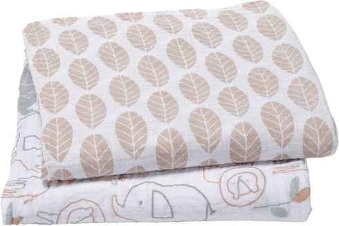 100% 2 Pack Lambs & Ivy Jungle Story Cotton Muslin Safari Swaddle Blankets