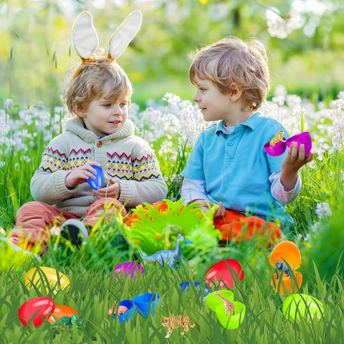 24 Pack OCHIDO Prefilled Easter Egg With Animal Dinosaur Toy, Easter Basket Essentials Easter Basket Stuffers for Kids