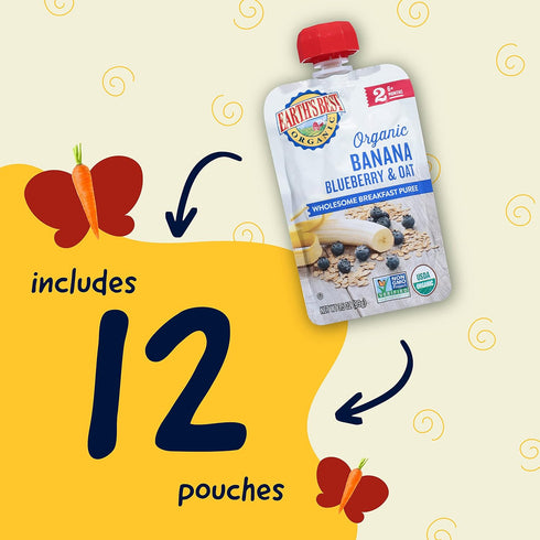 Earth's Best Organic Baby Food Pouches, Stage 2 Wholesome Breakfast Puree for Babies 6 Months and Older, 3.5 oz