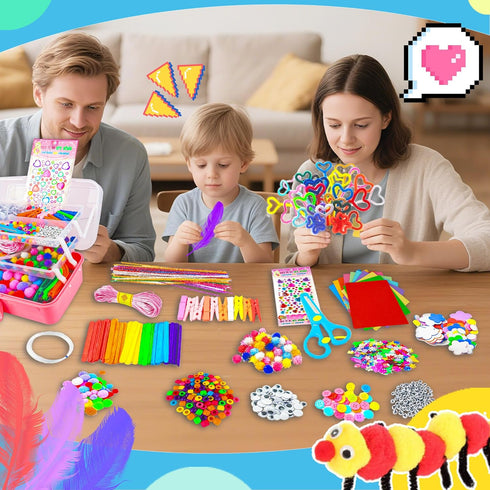 1400+ Set, 3 4-8, 8-12, SMILESSKIDDO Arts Craft Supplies for Kids - PCS Toddler DIY Craft Art Supply Portable Layered