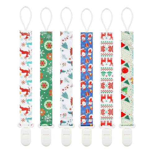 Christmas Pacifier Clips, 6 Pack Binkie Paci Holder for Most Pacifiers, Teethers & Toys, Xmas Gift (Snowman, Snowflake)